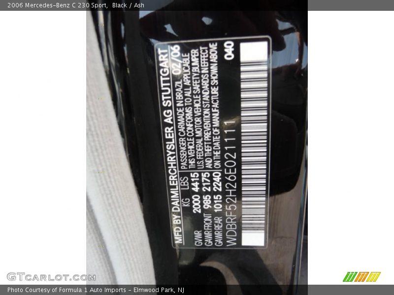 Black / Ash 2006 Mercedes-Benz C 230 Sport