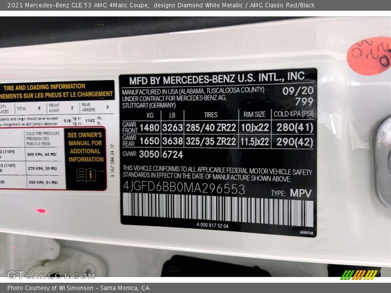 2021 GLE 53 AMG 4Matic Coupe designo Diamond White Metallic Color Code 799