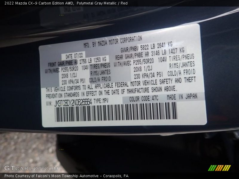 Polymetal Gray Metallic / Red 2022 Mazda CX-9 Carbon Edition AWD