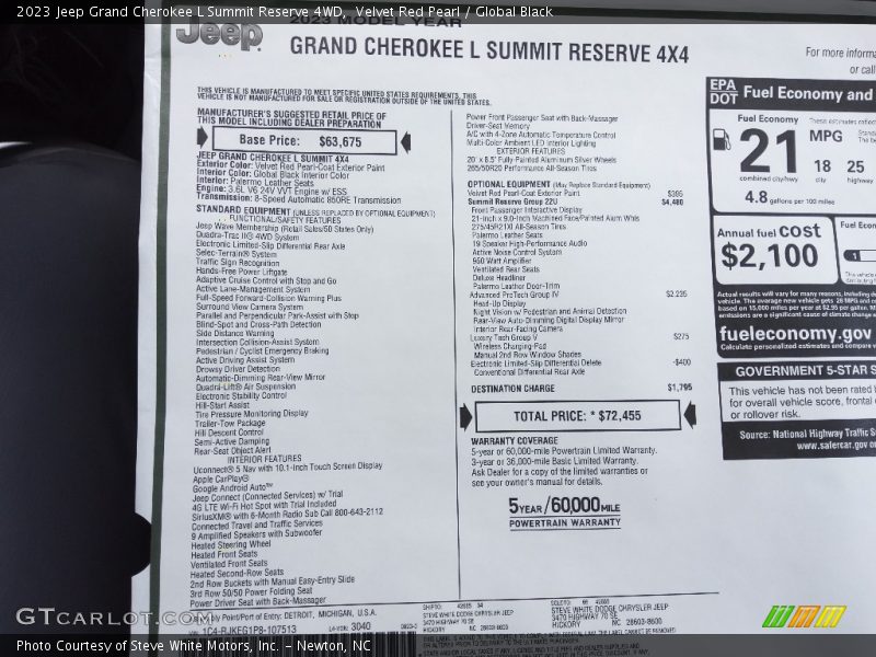  2023 Grand Cherokee L Summit Reserve 4WD Window Sticker