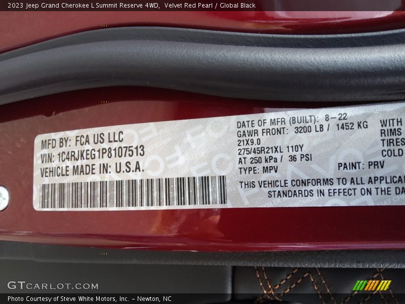 2023 Grand Cherokee L Summit Reserve 4WD Velvet Red Pearl Color Code PRV