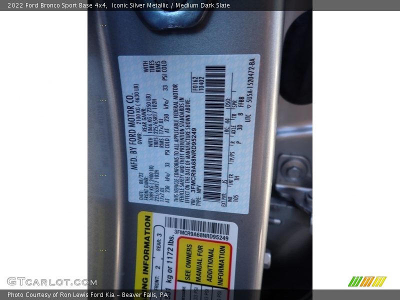 Iconic Silver Metallic / Medium Dark Slate 2022 Ford Bronco Sport Base 4x4