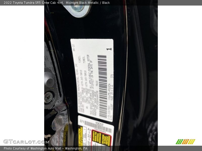 Midnight Black Metallic / Black 2022 Toyota Tundra SR5 Crew Cab 4x4