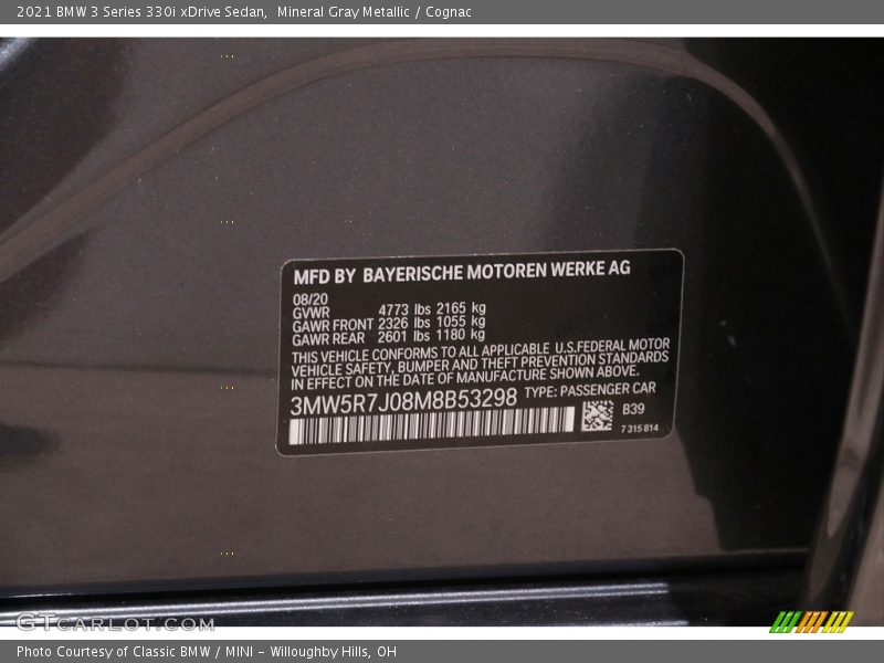 2021 3 Series 330i xDrive Sedan Mineral Gray Metallic Color Code B39