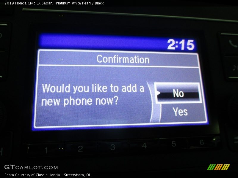 Platinum White Pearl / Black 2019 Honda Civic LX Sedan