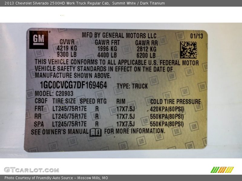 Summit White / Dark Titanium 2013 Chevrolet Silverado 2500HD Work Truck Regular Cab
