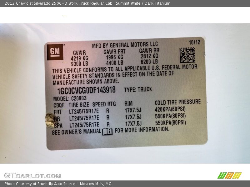 Summit White / Dark Titanium 2013 Chevrolet Silverado 2500HD Work Truck Regular Cab