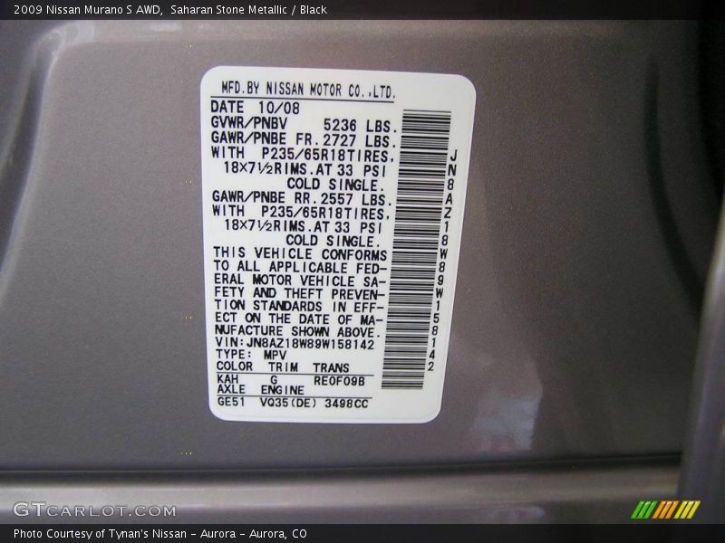 Saharan Stone Metallic / Black 2009 Nissan Murano S AWD