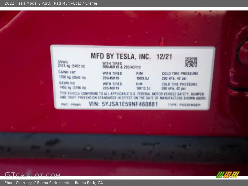 Red Multi-Coat / Creme 2022 Tesla Model S AWD