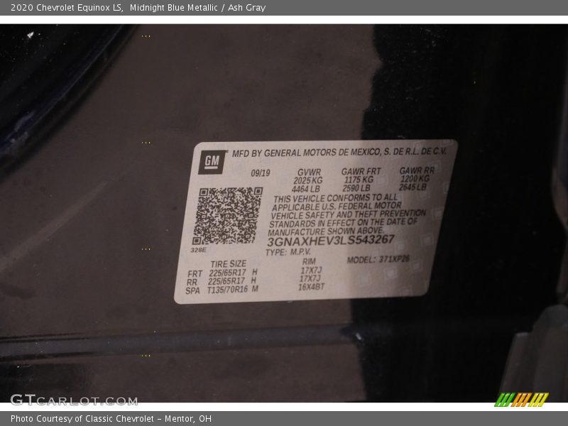 Midnight Blue Metallic / Ash Gray 2020 Chevrolet Equinox LS