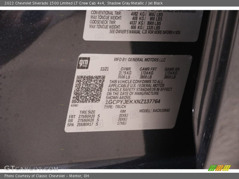 Shadow Gray Metallic / Jet Black 2022 Chevrolet Silverado 1500 Limited LT Crew Cab 4x4