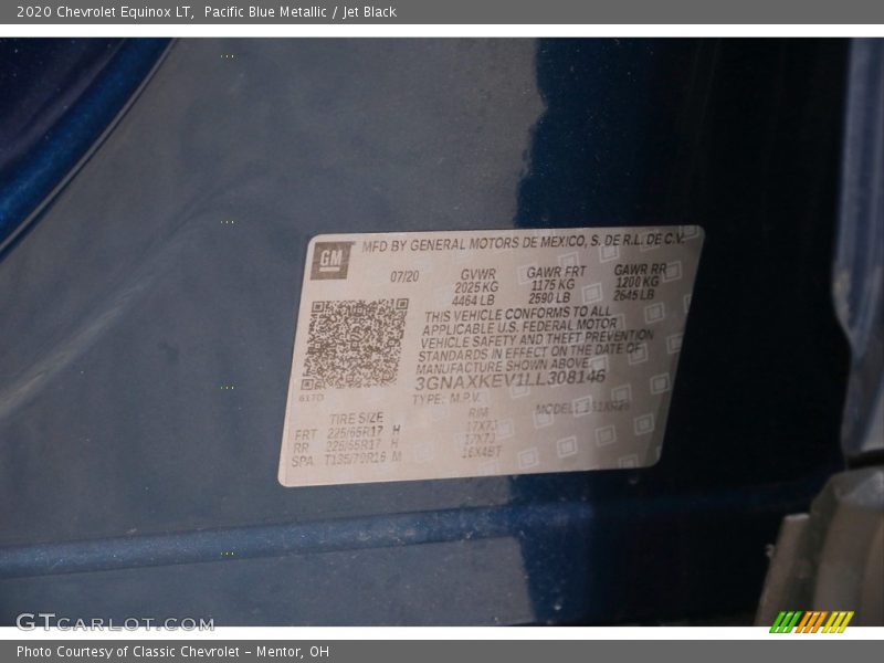 Pacific Blue Metallic / Jet Black 2020 Chevrolet Equinox LT