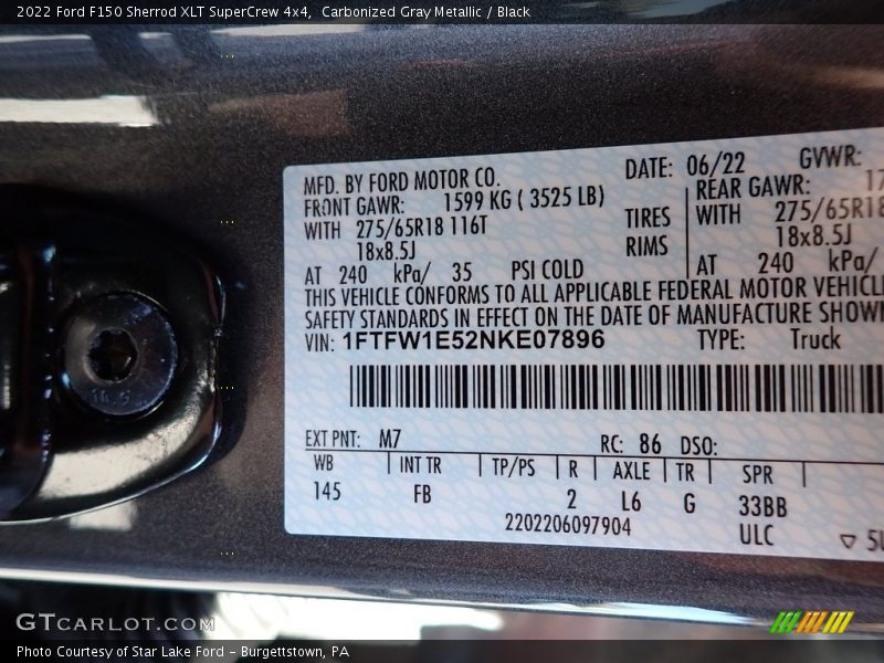 2022 F150 Sherrod XLT SuperCrew 4x4 Carbonized Gray Metallic Color Code M7