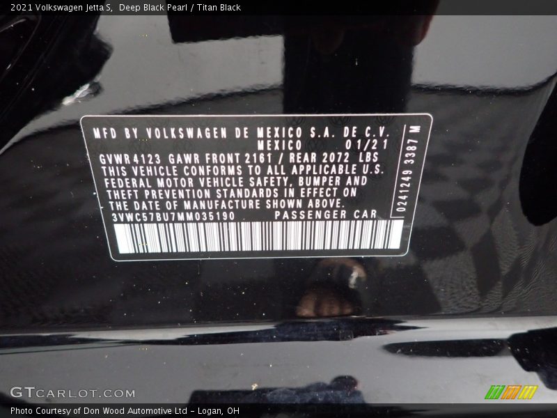 Deep Black Pearl / Titan Black 2021 Volkswagen Jetta S