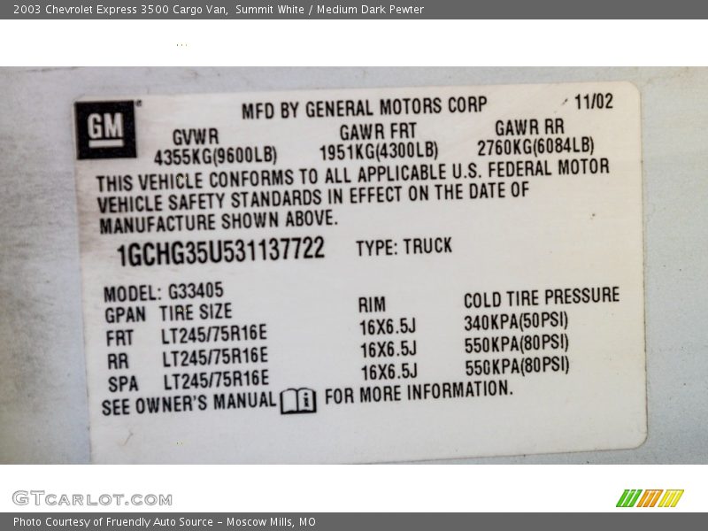 Summit White / Medium Dark Pewter 2003 Chevrolet Express 3500 Cargo Van