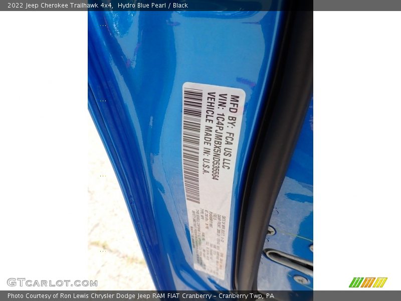 Hydro Blue Pearl / Black 2022 Jeep Cherokee Trailhawk 4x4