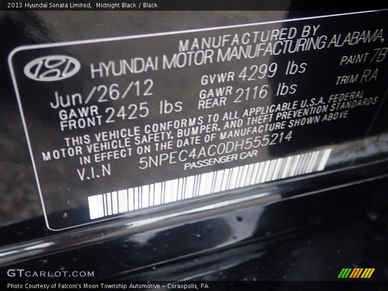 Midnight Black / Black 2013 Hyundai Sonata Limited