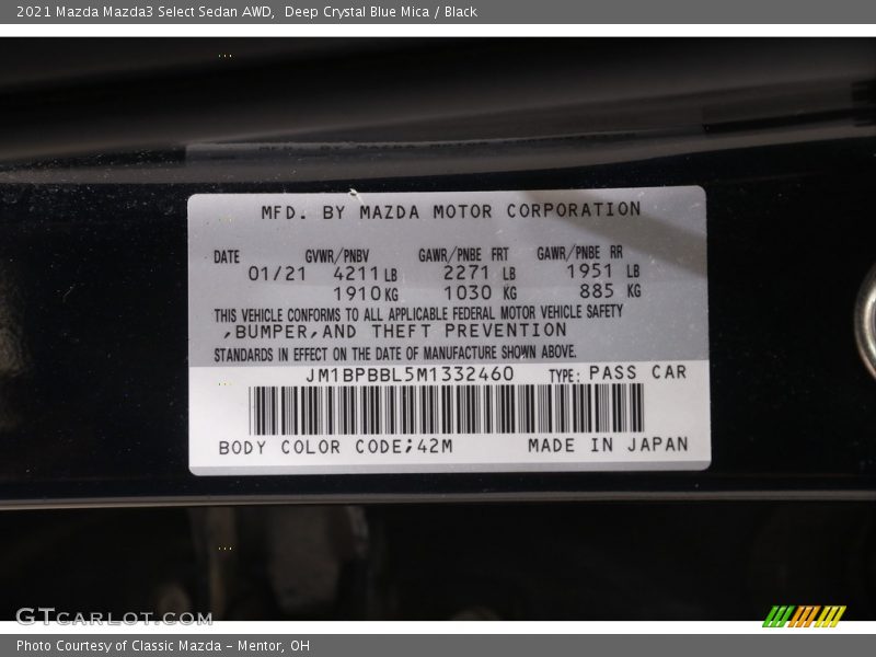 Deep Crystal Blue Mica / Black 2021 Mazda Mazda3 Select Sedan AWD