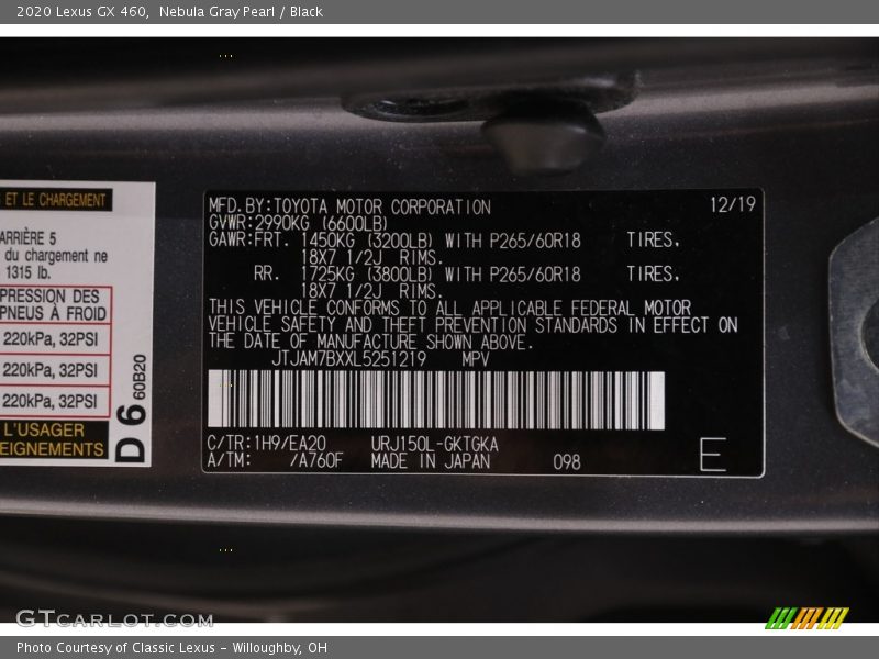 Nebula Gray Pearl / Black 2020 Lexus GX 460