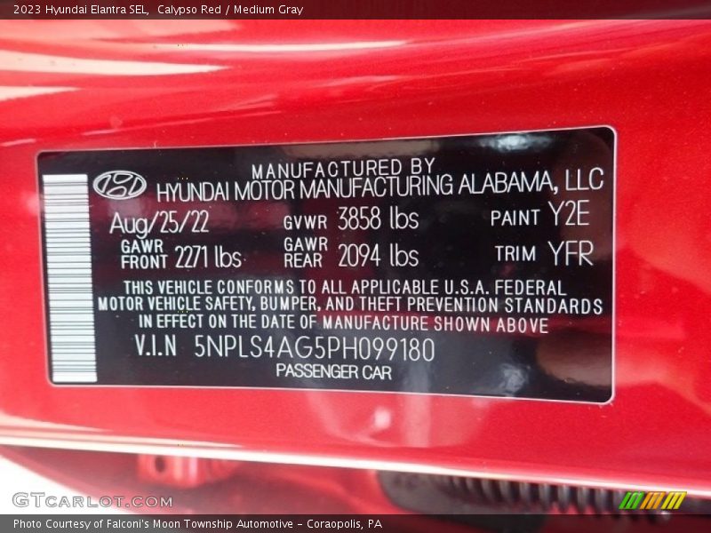 2023 Elantra SEL Calypso Red Color Code Y2E