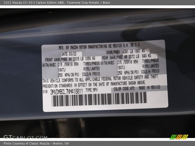 Polymetal Gray Metallic / Black 2022 Mazda CX-30 S Carbon Edition AWD