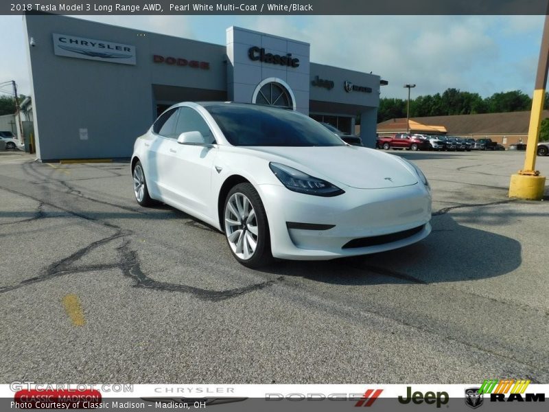 Pearl White Multi-Coat / White/Black 2018 Tesla Model 3 Long Range AWD
