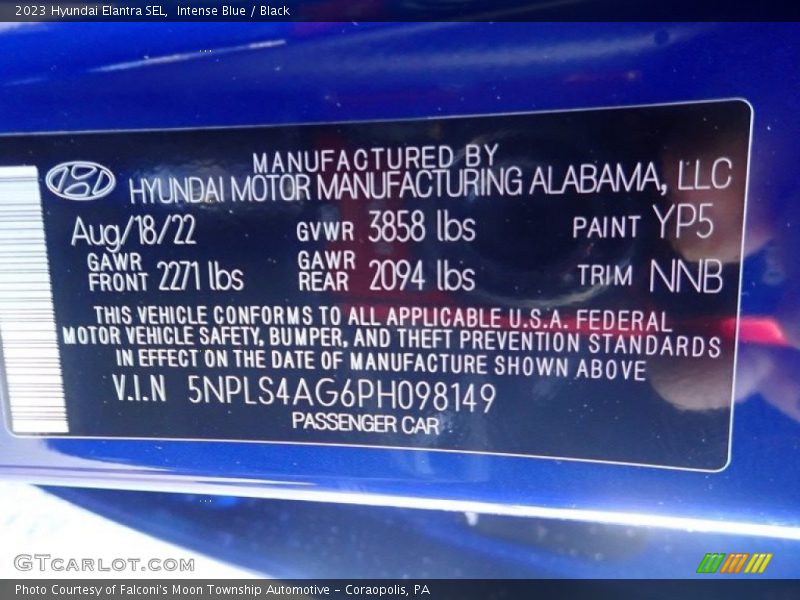 Intense Blue / Black 2023 Hyundai Elantra SEL