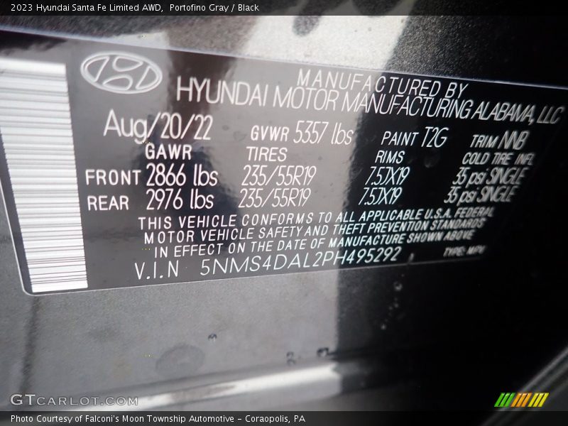 Portofino Gray / Black 2023 Hyundai Santa Fe Limited AWD