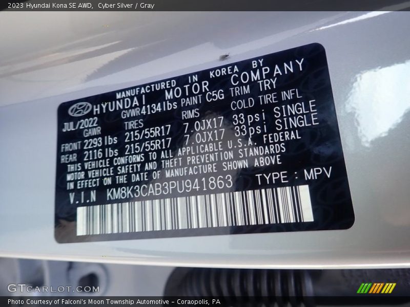 2023 Kona SE AWD Cyber Silver Color Code TRY
