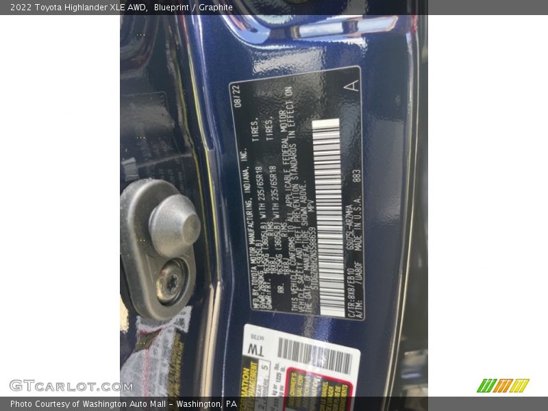 Blueprint / Graphite 2022 Toyota Highlander XLE AWD