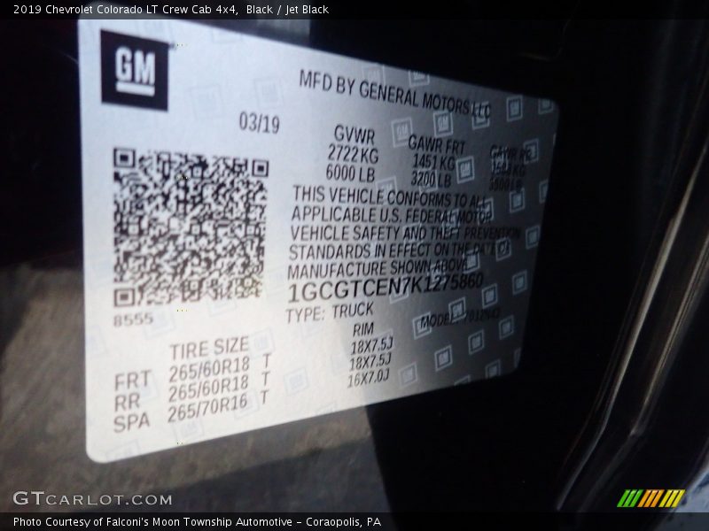 Black / Jet Black 2019 Chevrolet Colorado LT Crew Cab 4x4