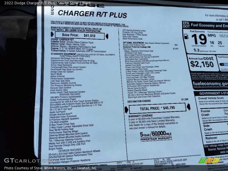  2022 Charger R/T Plus Window Sticker