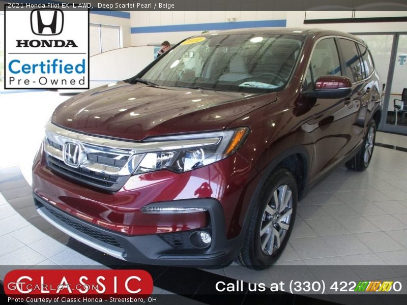 Deep Scarlet Pearl / Beige 2021 Honda Pilot EX-L AWD