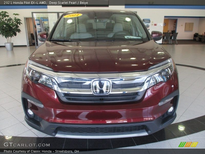 Deep Scarlet Pearl / Beige 2021 Honda Pilot EX-L AWD