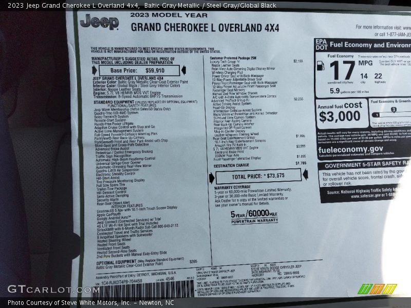  2023 Grand Cherokee L Overland 4x4 Window Sticker