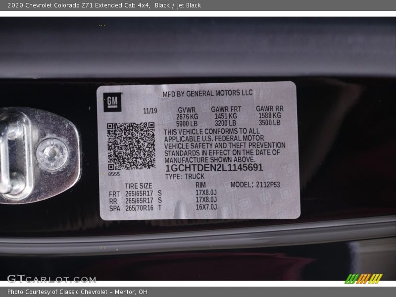 Black / Jet Black 2020 Chevrolet Colorado Z71 Extended Cab 4x4