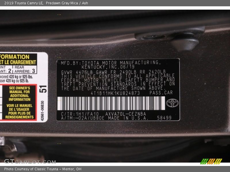 Predawn Gray Mica / Ash 2019 Toyota Camry LE