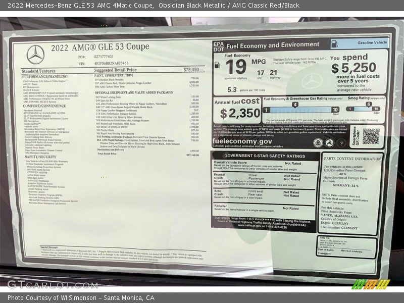  2022 GLE 53 AMG 4Matic Coupe Window Sticker
