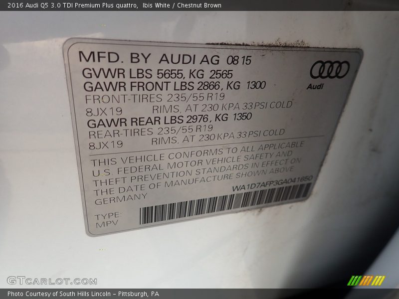 Ibis White / Chestnut Brown 2016 Audi Q5 3.0 TDI Premium Plus quattro