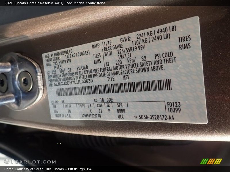 2020 Corsair Reserve AWD Iced Mocha Color Code AR