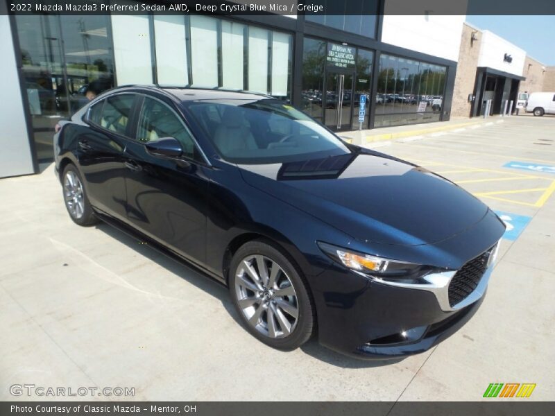 Deep Crystal Blue Mica / Greige 2022 Mazda Mazda3 Preferred Sedan AWD
