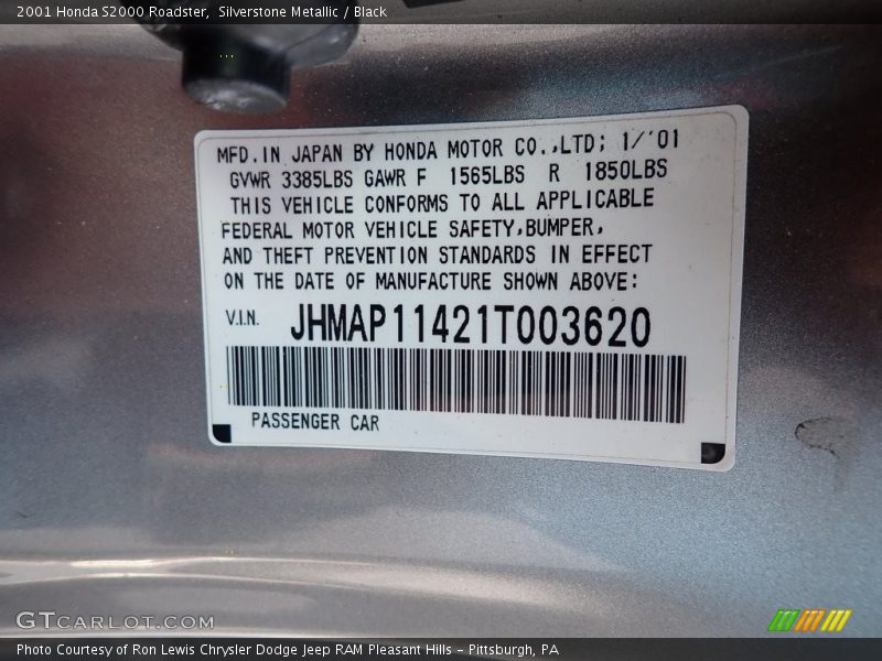 Silverstone Metallic / Black 2001 Honda S2000 Roadster