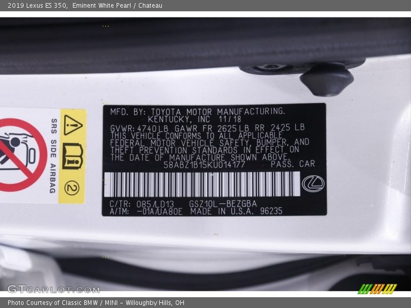 Eminent White Pearl / Chateau 2019 Lexus ES 350