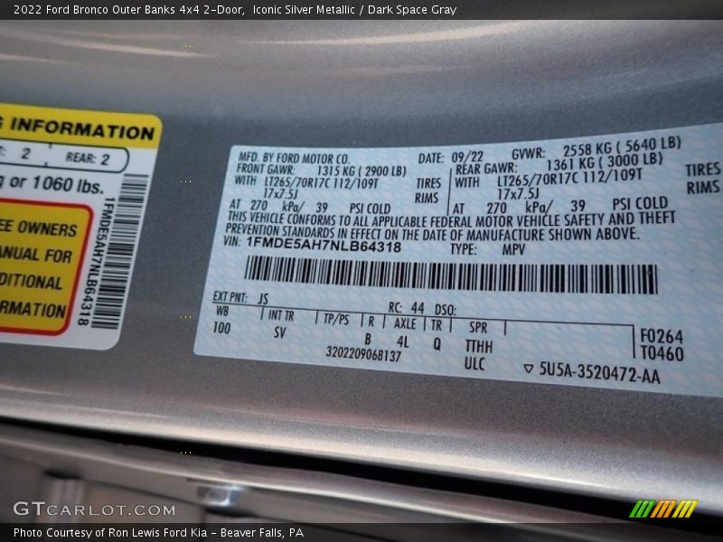 2022 Bronco Outer Banks 4x4 2-Door Iconic Silver Metallic Color Code JS