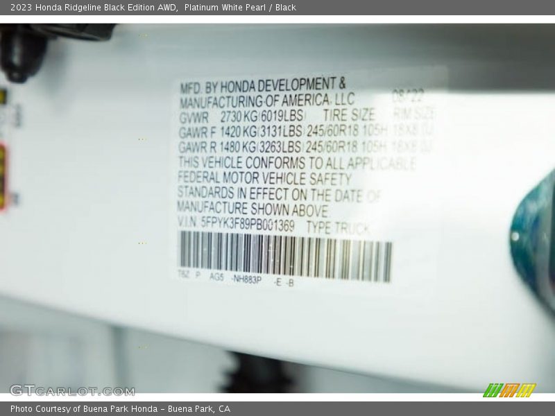 Platinum White Pearl / Black 2023 Honda Ridgeline Black Edition AWD