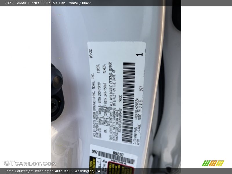 White / Black 2022 Toyota Tundra SR Double Cab