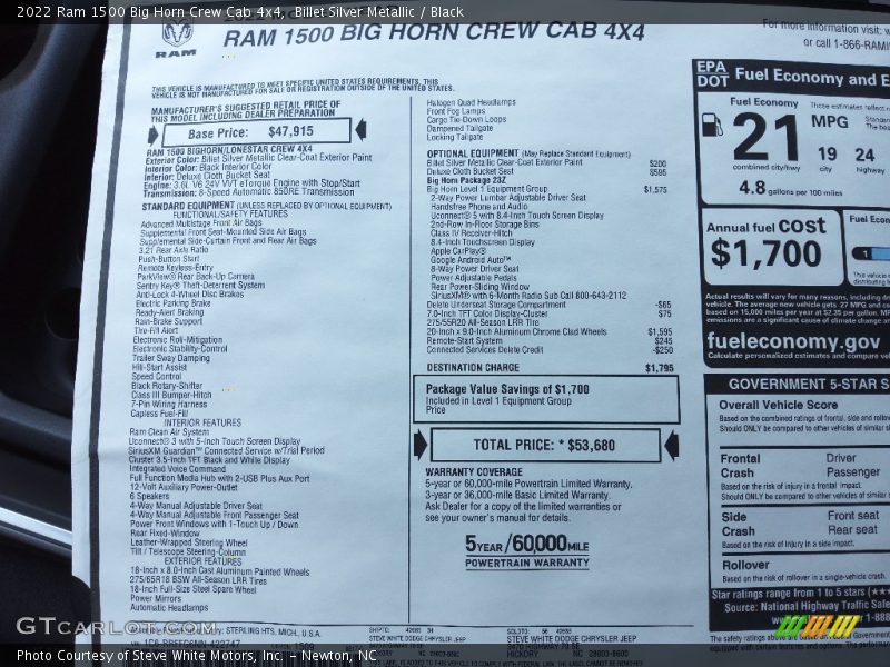 Billet Silver Metallic / Black 2022 Ram 1500 Big Horn Crew Cab 4x4