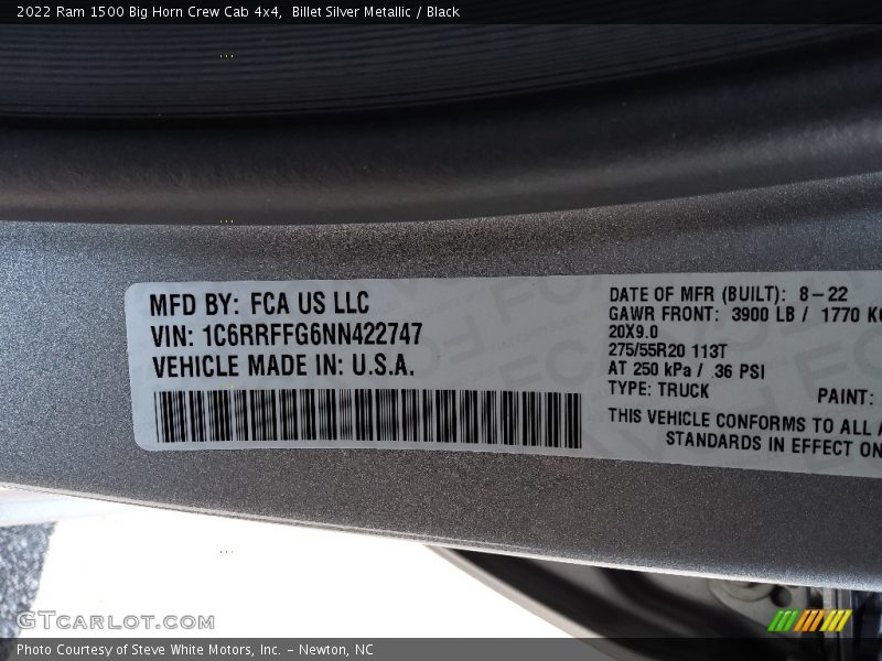 Billet Silver Metallic / Black 2022 Ram 1500 Big Horn Crew Cab 4x4