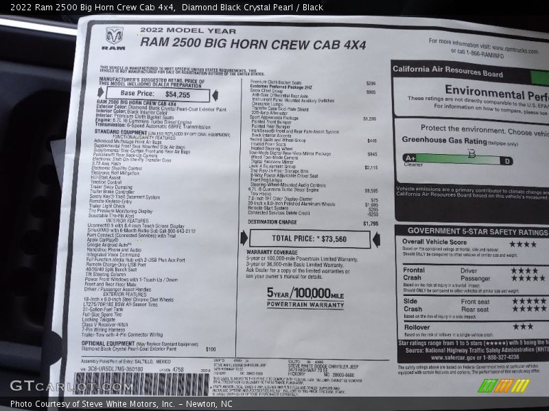 Diamond Black Crystal Pearl / Black 2022 Ram 2500 Big Horn Crew Cab 4x4