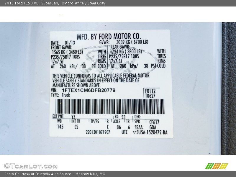 Oxford White / Steel Gray 2013 Ford F150 XLT SuperCab